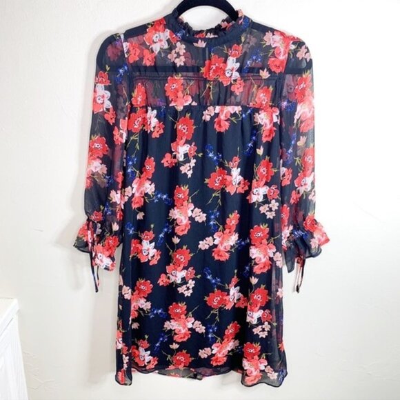Express Black Floral Semi Sheer Mini Dress - Picture 1 of 10